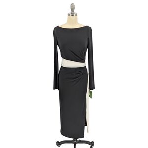 01588 Lauren Ralph Lauren Colorblock Ruched Knit Dress Black White Size 4 preppy